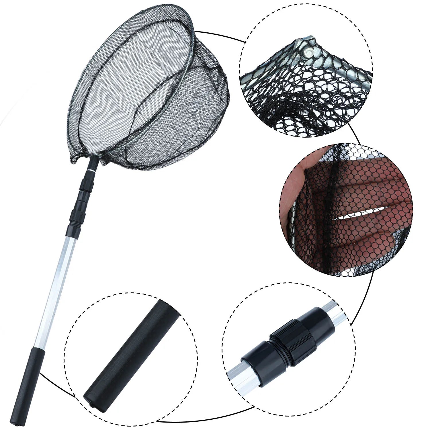Fishing Net Aluminum Alloy Telescopic Rubber Handle