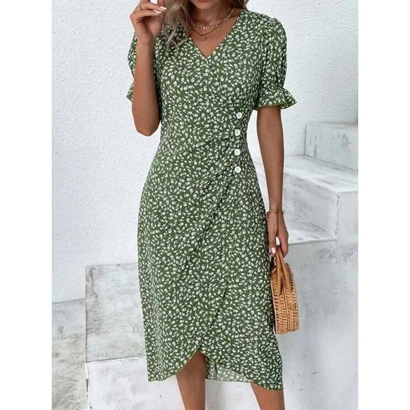 Women's V-Neck Floral Midi Dress