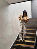 High Waisted Retro Leopard Print Straight Jeans