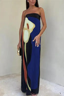 Tube Bodycon Dress Women Elegant Avocado Print Strapless Elegant Maxi Dress Sleeveless Holiday Robes Summer Chic Long Dress