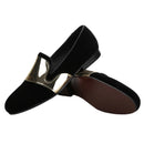 Piergitar Handmade Men Velvet Shoes With Across Gold Metal Buckles For Formal Suit Wear Fashion Party Slip-On Loafers Plus SIze