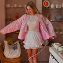 Floral Printed Women's Cardigan Cute Lace up Pink Women Coat Casual Loose Autumn Warm Coats Fashion New Ladies Coats Outerwear