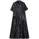 Stripe Print Mid Length Buttoned Midi Dress