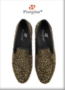 Piergitar 2024 Gold Crystals On Black Suede Slip-on Smoking Slippers Handmade Men's Loafers For Luxury Evening Party And Prom