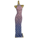 New Rhinestone Sequined Sleeveless Floor Length Dress for Dance Sexy Backless Tight Dress Holiday Party Club Birthday Dress