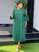 Round Collar Full-Sleeve Ruffles Loose Dress