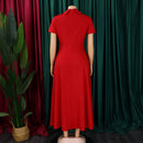 Women's Pleated Short Sleeves length Gown
