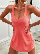 Summer environment women's solid color U-neck sleeveless herringbone suspender vest dress casual versatile short skirt