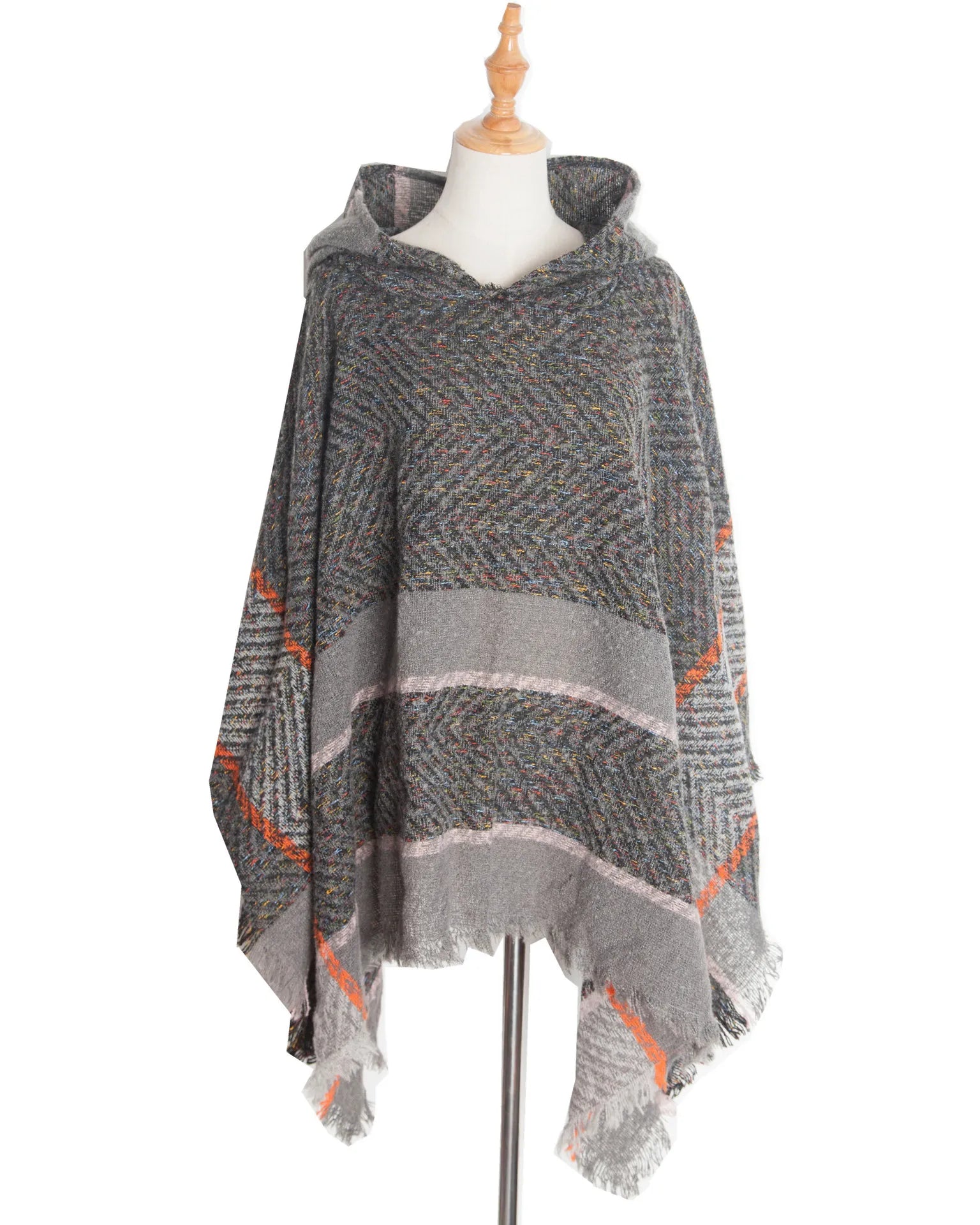 New Autumn Winter Fishbone Pattern Women's Hooded Cape Pullover Cape Women Poncho Lady Capes Black Cloaks