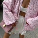 Floral Printed Women's Cardigan Cute Lace up Pink Women Coat Casual Loose Autumn Warm Coats Fashion New Ladies Coats Outerwear