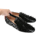 Piergitar Black Patent Leather Men's Loafers With Handmade Different Shapes Of Spikes For Fashion Party CL Brand Red Sole Shoes