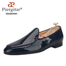 Piergitar Classic Style Black Patent Leather Slip-On Loafers For Party And Wedding Handmade Men's Dress Shoes Luxury Red Bottom