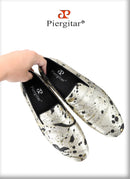 Piergitar Gold Color Ink Embossed Silk Men's Loafers Slip-On Model Handmade Moccasins For Wedding Breathable Leather Insole