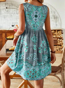 2024 AliExpress Europe and the United States Cross Border Summer Print Sleeveless V-Neck Vest Fashion Resort Print Dress Women