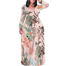 Plus Size Green Floral Print Maxi Dress Long Sleeve Comfortable Everyday Look