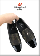 Piergitar 2023 New Three Colors Striped Silk Men's Loafers With Front Patent Leather Handmade Moccasins For Party And Banquet