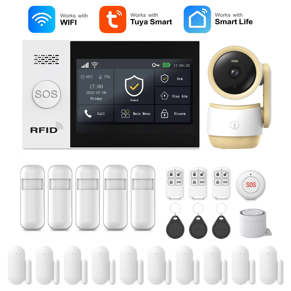 Tuya Smart Life APP Compatible Wireless GSM Alarm System WiFi Burglar Detection Real-Time Alerts for Home Garage Office Shop