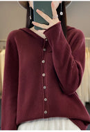 First Line 100% Merino Wool Knitted Cardigan Women's Autumn And Winter Hoodie Loose Sweater Fashionable Versatile Coat Top YC014