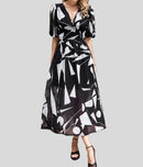 Women's summer dress 2025 fashion printed waist-cinching dress; holiday long dress; party dress; ladies' clothing.