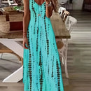 Blue Tribal Pattern Print Beach Vacation Casual Suspender Dress Fashionable Casual Sleeveless Loose Suspender Ankle Length Dress