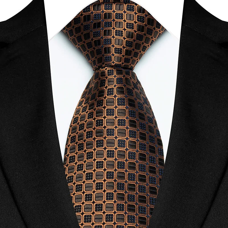 Luxury 8CM Mens Necktie Brown Color Dot Stripes Paisley Tie For Man Groom Jacquard Woven Neck Tie For Business Wedding Party
