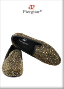Piergitar 2024 Gold Crystals On Black Suede Slip-on Smoking Slippers Handmade Men's Loafers For Luxury Evening Party And Prom