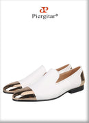 Piergitar Black/White Patent Leather Slip-On Slippers For Party Customised Front And Rear Metal Buckles Handmade Men's Loafers