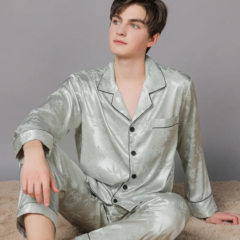 Men Ice Silk Pajamas Suit