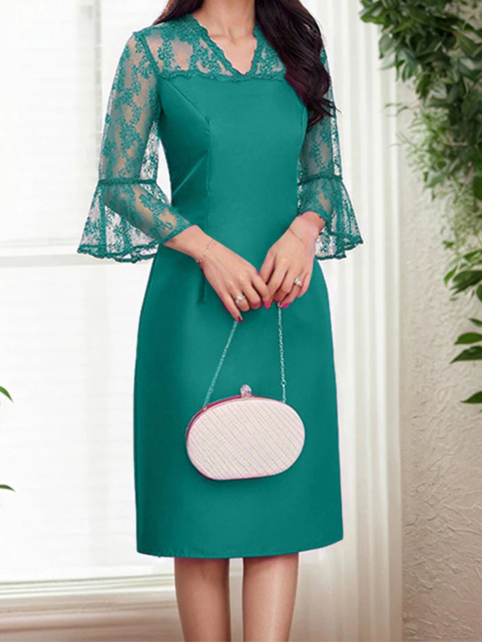 Lace V-Neck Satin Dress