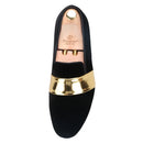 Piergitar New Style Handmade Men Velvet Loafers With Gold Patent Leather Crossbands Fashion Party And Wedding Male Dress Shoes