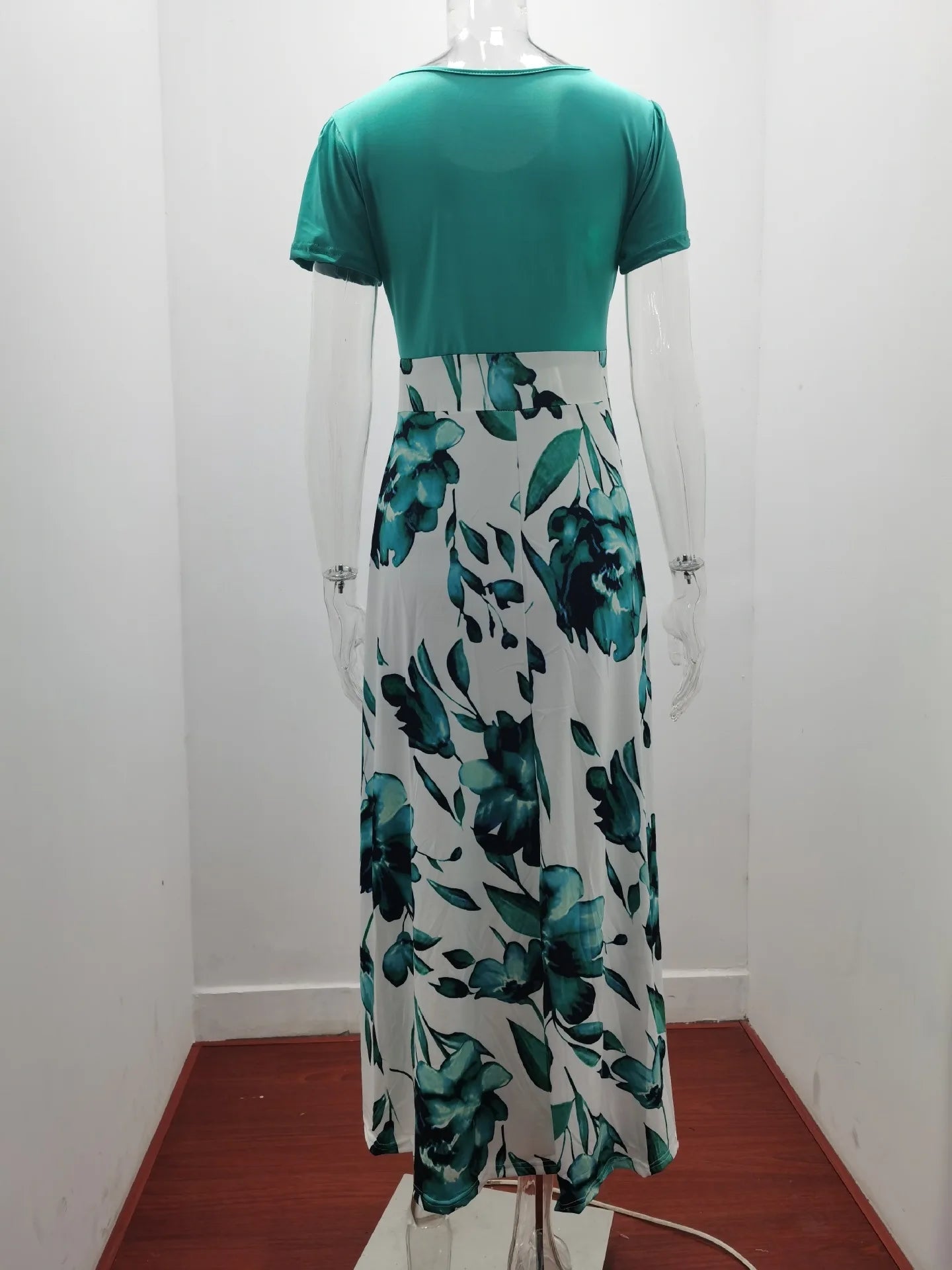 2023 European and American style floral print color matching long sleeved dress, long women's large swing skirt