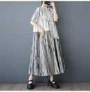 Stripe Print Mid Length Buttoned Midi Dress