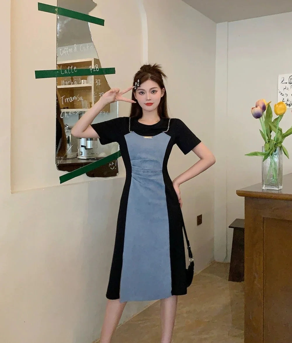 Midi Denim Women Dress Split Sleeve