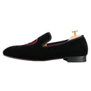 New Style Black Velvet Moccasins Embroidered Skull Design Slip-On Smoking Shoes for Men
