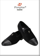 Piergitar 2022 New Summer Style Mulberry Silk Velvet Stitching Leather Slip-On Men's Loafers With Lightning Buckle For Wedding
