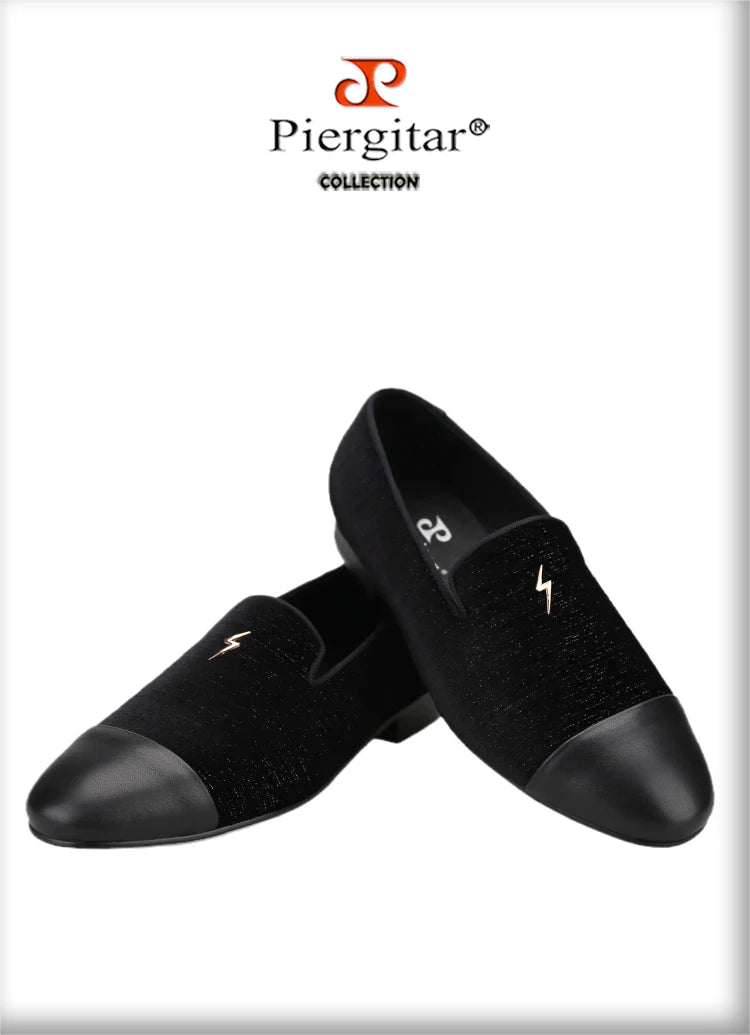 Piergitar 2022 New Summer Style Mulberry Silk Velvet Stitching Leather Slip-On Men's Loafers With Lightning Buckle For Wedding
