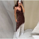 Sexy Sling Dress Women V Neck Hollow Out Backless Patchwork Lace