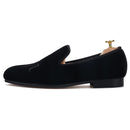 Piergitar High Level Customization Black Velvet Men's Loafers For Party Handmade Horse Embroidery Slip-On Man Smoking Slippers