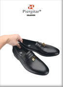 Piergitar Black Lizard Embossed Leather Men Loafers With Gold Titanium Steel Dice Buckle Tassels GZ Same Design Slip-On Moccasin