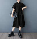 Mesh Ruffles Joined New 2025 Summer Woman Short-Sleeve Green Shirt Dress Loose Fit Tide Big Size Girls Casual Large Robe JKXD026