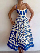Women's Party Dresses with Sleeveless Low Cut A-line Dresses and Spaghetti Straps in Trendy Prints