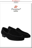 Piergitar 2022 Handmade Meteor Shower Design Velvet Men's Loafers British Style Classic Slip-On Men Smoking Slippers Plus Size