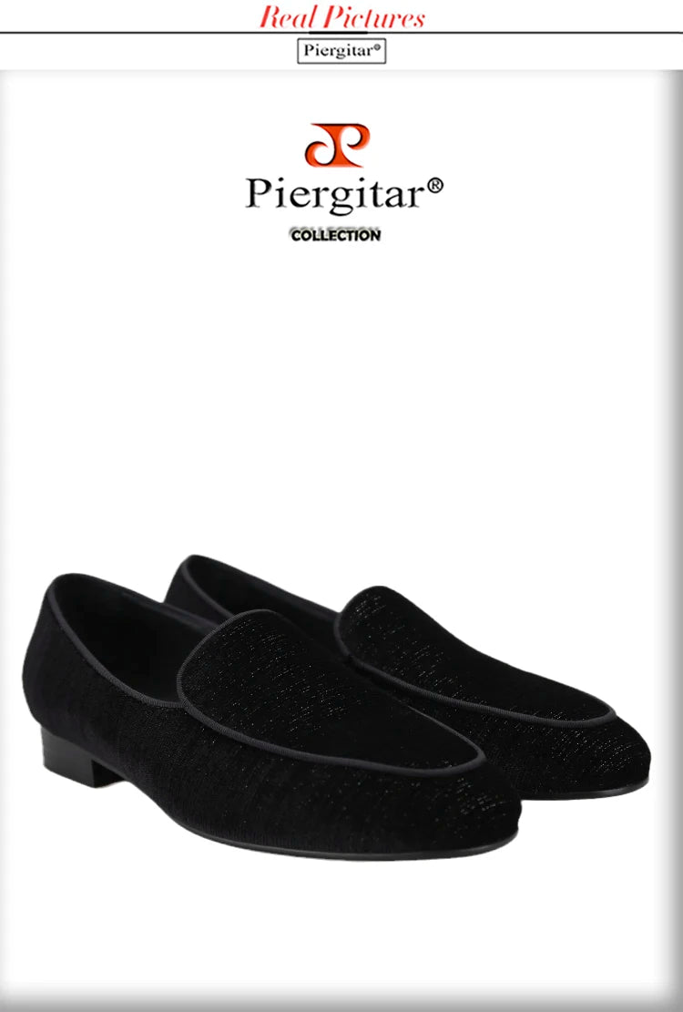 Piergitar 2022 Handmade Meteor Shower Design Velvet Men's Loafers British Style Classic Slip-On Men Smoking Slippers Plus Size