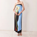 Tube Bodycon Dress Women Elegant Avocado Print Strapless Elegant Maxi Dress Sleeveless Holiday Robes Summer Chic Long Dress