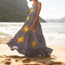 Imcute Women Cute Embroidered Maxi Dress Beach Dress Summer Boho Ruffle Long Dress Spaghetti Strap Flowy Maxi Dress