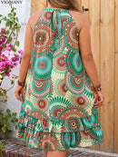 Women's Plus Size Sleeveless Ruffle Print Dress