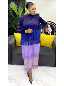 Women's Pleated Puff Sleeve Tassel Dress