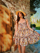 Summer Print Spaghetti Strap Dress Women's Dress Backless Long Camisole Dress Knee-Length Skirt Y2K 2025 New DABUWAWA DM2BDR002
