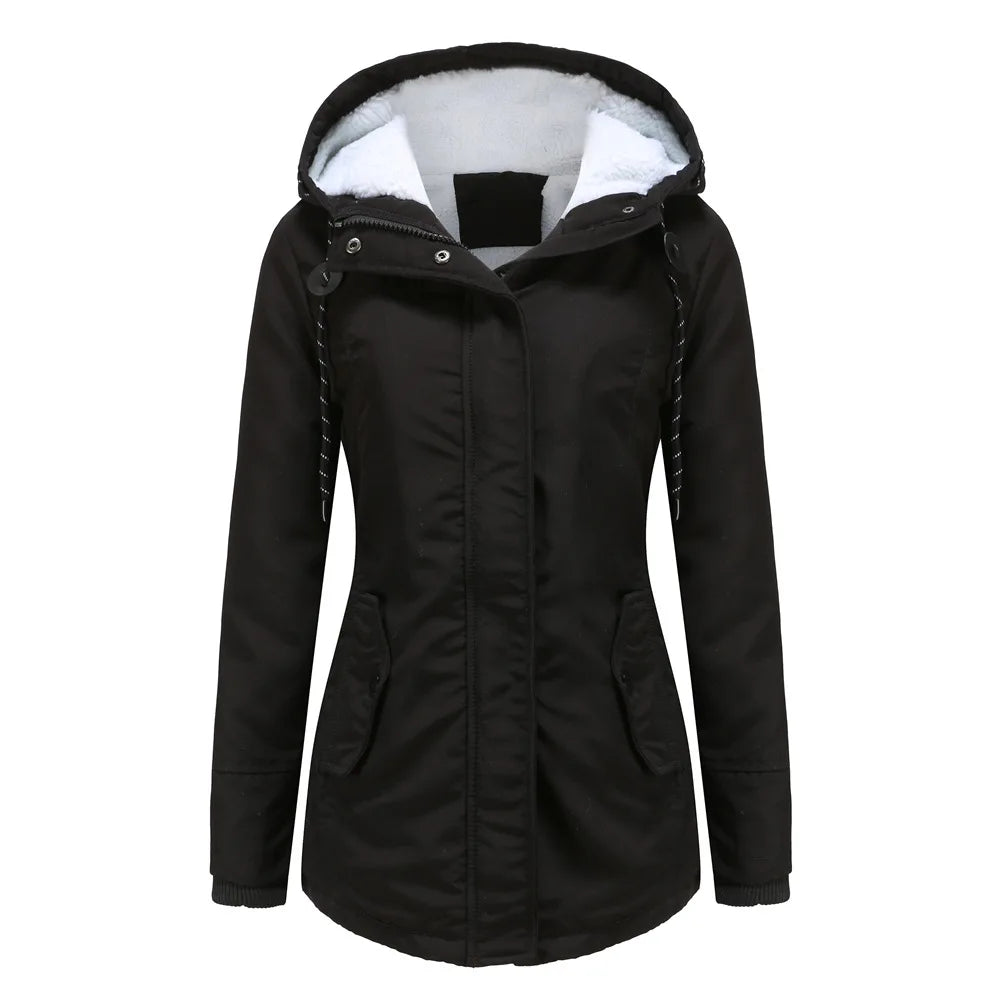 Women's Warm Hooded Parkas, Thick Plush Coats, Female Mid-Long Cotton Jacket, Winter Outwear, Big Size, S-5XL