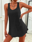 Summer environment women's solid color U-neck sleeveless herringbone suspender vest dress casual versatile short skirt